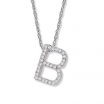14K White Gold Diamond B Initial Pendant, 16 Necklace