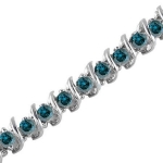 1 CT Blue Diamond Bracelet .925 Sterling Silver