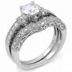 Sterling Silver Cubic Zirconia CZ Wedding Engagement Ring Set Sz 4