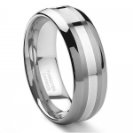 8MM Tungsten Carbide 14K White Gold Inlay Wedding Band Ring Sz 5.0 SN#265