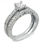 Sterling Silver Cubic Zirconia CZ Wedding Engagement Ring Set Sz 10