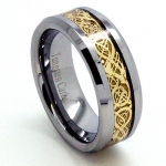 Blue Chip Unlimited - Unique 8mm Tungsten Carbide Unisex Band with 18k Gold Plated Celtic Dragon Inlay Wedding Band Engagement Ring Fashion Jewelry Size (8.5)