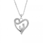 Adorable Silver Tone Mom Mother and Child Heart Pendant Necklace