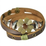 Sunflower Brown PU Leather Vintage Style Exotic Wrapped Fashion Snap Bracelet