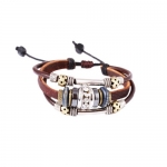 fathers Day Gifts FASHION PLAZA Cubic Zirconia Bead Brown Leather Bracelet -Adjustable- L44