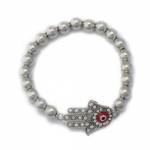 Imixlot Women's Alloy Beaded Red Eye Palm with Rhinestones Silver Plated Bracelet