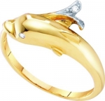0.03 Carat (ctw) 10K Yellow Gold Diamond Dolphin Ring