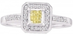 0.25 Carat (ctw) 14K White Gold Diamond Ladies Ring With Yellow Princess Center Square 1/4 carat