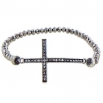 Heirloom Finds Elegant Crystal Sideways Cross Bracelet with Faceted Silver Glass Beads