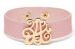 Heirloom Finds Letter A Initial Monogram Leather Bracelet in Pink and Gold Tone