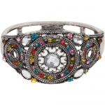 Stunning Multi Color Rhinestone Rosette Cuff Bracelet in Silvertone