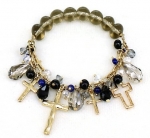 Heirloom Finds Gold Tone Cross Charm Bracelet with Smoky Quartz and Crystal