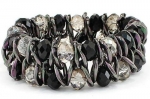 Heirloom Finds Jet and Black Diamond Crystal Stretch Bracelet with Hematite Accents