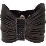 Heirloom Finds Cut Wide Black Faux Leather Bracelet with Black Crystal Accents Adjustable