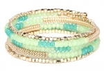 Heirloom Finds Mint Emerald Green Crystal Beaded Coil Mesh Wrap Bracelet with Gold Tone