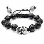 Faceted Black Onyx with Stainless Steel Skull Shamballa Bracelet