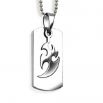 Stainless Steel Two Piece Laser Cut High Polished Dog Tag Pendant on 24 inch Polished Ball Chain