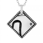 West Coast Jewelry Stainless Steel Black Enamel Half Heart Cubic Zirconia Necklace