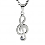 West Coast Jewelry Stainless Steel Treble Clef with Cubic Zirconia Necklace