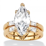 4.42 TCW Marquise-Cut Cubic Zirconia 18k Yellow Gold-Plated Bridal Engagement Ring Wedding Band Set