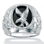 PalmBeach Jewelry Men's Oval Shape Genuine Onyx Silvertone Nugget-Style Eagle Ring