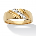 Men's .50 TCW Round Cubic Zirconia 18k Yellow Gold Over Sterling Silver Diagonal Wedding Band Ring