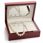 Sterling Silver 9-10mm White Cultured Freshwater High Luster Pearl Necklace and Earring Set. Included Wood Jewelry Gift Box with Mirror. Perfect Holiday Gift for the Loved One