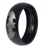8MM/6MM Men Ladies Black Tungsten Carbide Ring with Silver Laser Etched Batman Symbol Collector's Engagement Wedding Band (Men's Ring, 6)