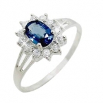 925 Sterling Silver Natural Sapphire Ring 18k White Gold Plated for Wedding/engagement (5.5)