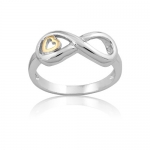 Sterling Silver Infinity Figure 8 with Small Gold-Plated Heart Ring (Size 9) Available in sizes 6 - 7 - 8 - 9