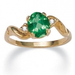 Oval Cut Birthstone Crystal Accent 14k Yellow Gold-Plated Ring- May- Simulated Emerald