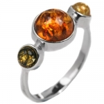 Multicolor Amber and Sterling Silver Epaulette Ring Sizes 5, 6, 7, 8, 9, 10, 11, 12