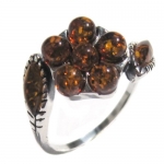 Honey Amber and Sterling Silver Flower Ring Sizes 5,6,7,8,9,10,11,12