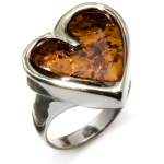 Baltic Honey Amber and Sterling Silver Large Heart Ring Sizes 5,6,7,8,9,10,11,12