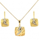 2-Piece Jewelry Set Exotic Design Pave Diamonds Silver Gold Overlay