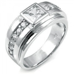 Men's Stainless Steel Wedding Band with CZ Stones (6)
