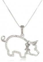 10k White Gold Diamond Pig Pendant Necklace (1/10 cttw, I-J Color, I2-I3 Clarity), 18
