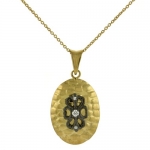 Sterling Silver Necklace Gold Overlay Delicate Marcasite Look Floral Pendant Victorian Jewelry