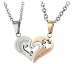 Stainless Steel Diamond Accent His&Hers Love Devotion Heart Necklaces,18 and 20-sn3225