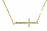 14k Gold Plated Crystal Sideways Cross Necklace