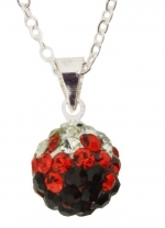 Black Red White Pave Bead Disco Ball Swarovski Crystal Pendant with 16 Sterling Silver Chain, Lowest Price for a Limited of Time, #32