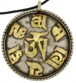White Metal Gold Plated Tibetan Mantra Om Mani Padme Hum Om Pendant Necklace