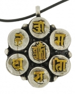 White Metal Gold Plated Tibetan Mantra Om Mani Padme Hum Kalachakra Pendant Necklace