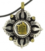 White Metal Gold Plated Tibetan Mantra Double Dorje Kalachakra Pendant Necklace