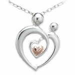 Adorable 925 Sterling Silver Mother and Child Heart Pendant Necklace