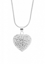 Classic Love Heart 925 Sterling Silver Pendant Necklace with Shimmering Glass Crystals
