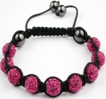 Shamballa Macrame Braided Hematite Pink Crystal Glass Beaded Power Bracelet