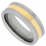 8mm Tungsten Carbide Wedding Ring Double Grooved Yellow Gold Plated Comfort Fit Band Size 9