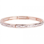 Heirloom Finds White Enamel Crystal Stretch Bangle Bracelet in Rose Gold Tone