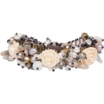 Heirloom Finds Lavish Ivory Resin Rose Beaded Bracelet with Freshwater Pearl, Agate and Crystal Accents Plus Size!